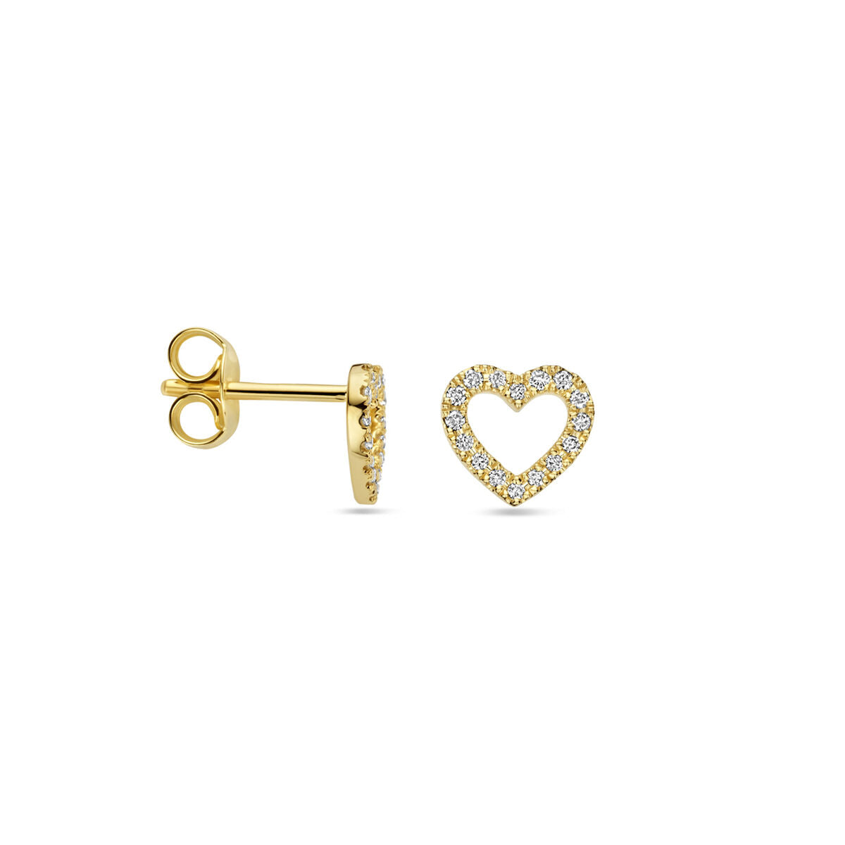 puces d'oreilles cœur diamant 0.11ct (2x 0.055ct) h si 7 mm or jaune 14K
