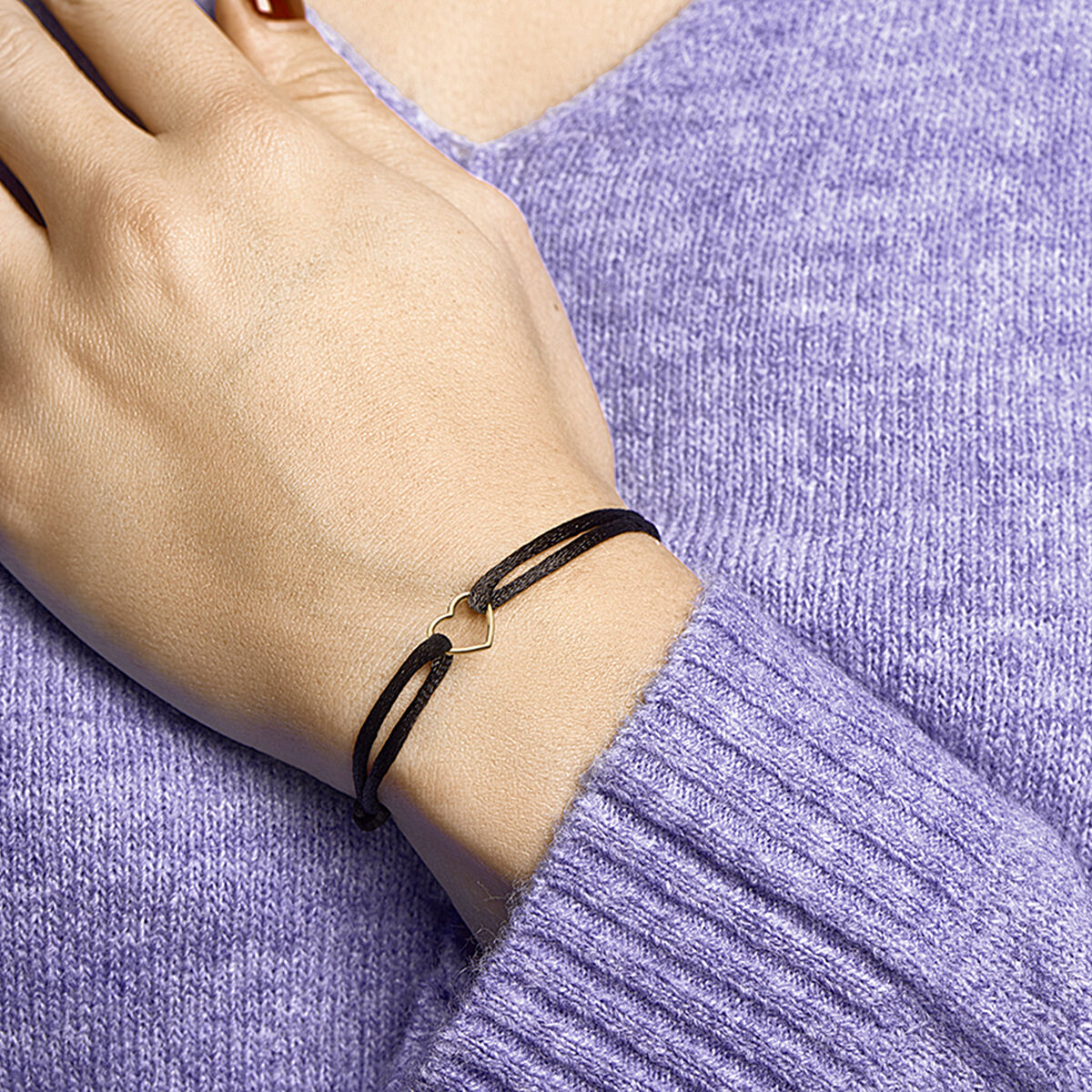 bracelet satin cœur 14K or avec caoutchouc/nylon/cuir