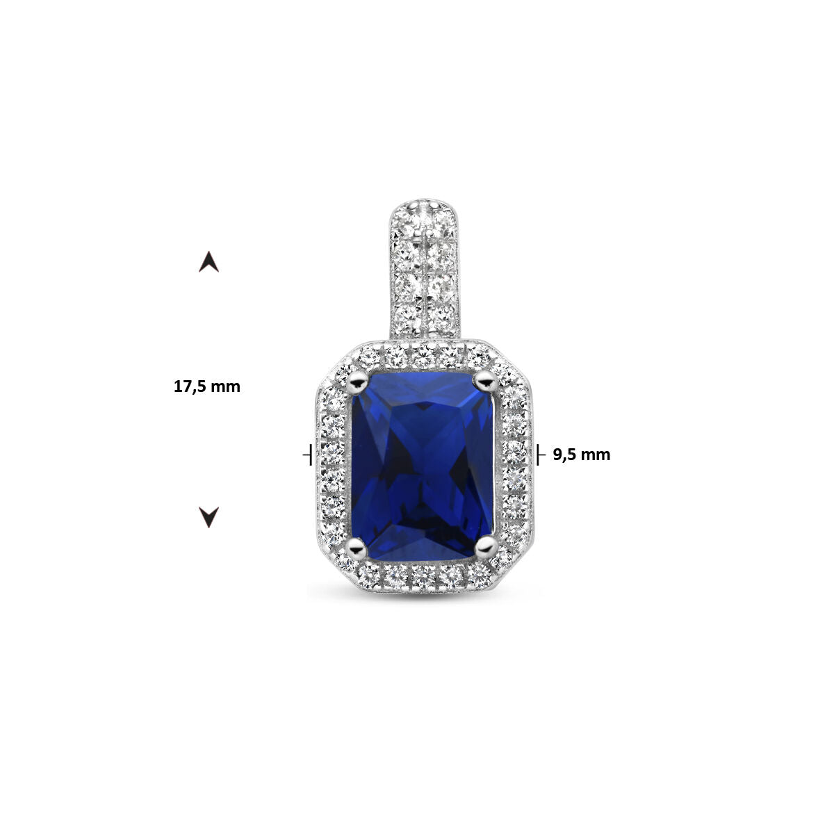 pendentif bleu et blanc zircone halo argent rhodié
