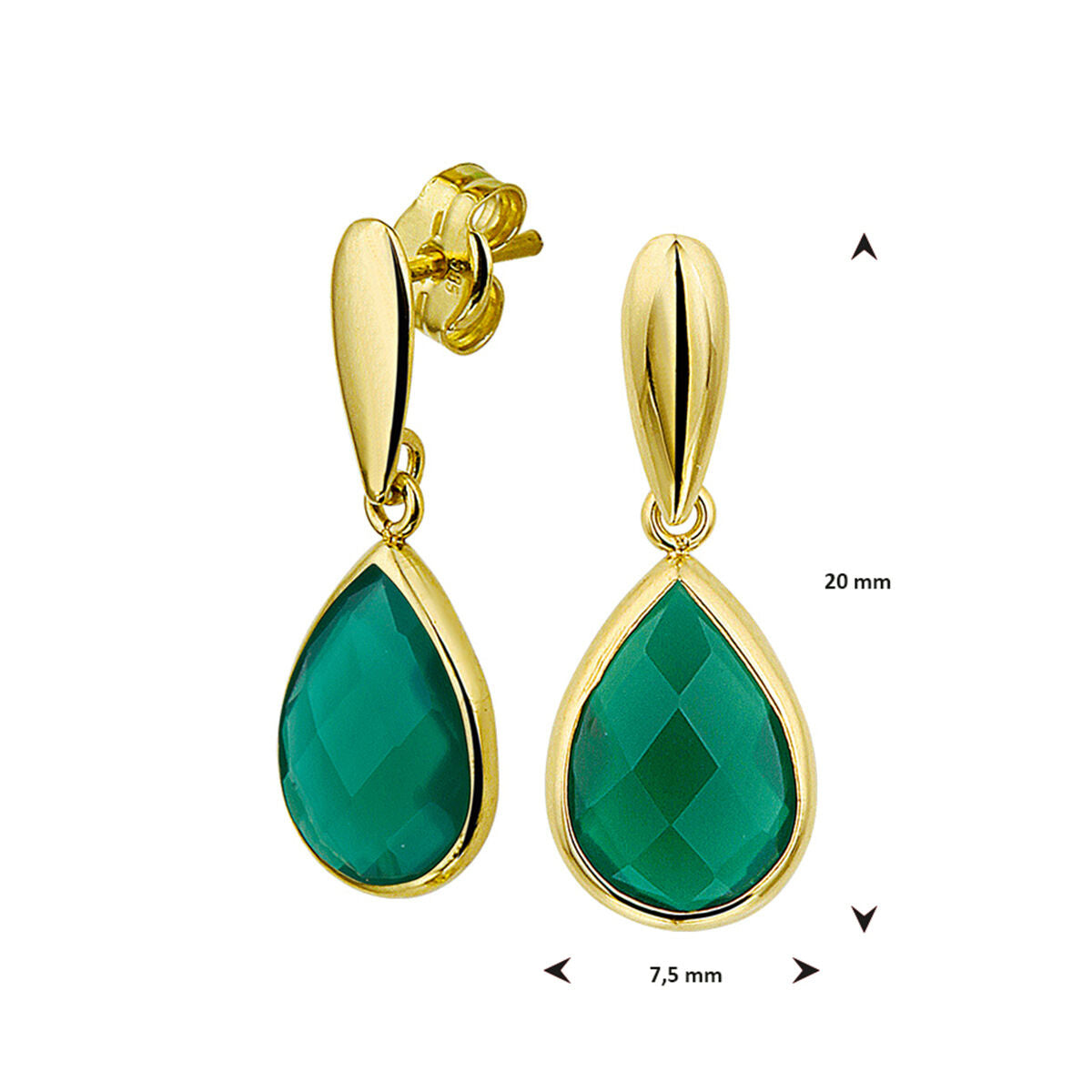 boucles d'oreilles agate verte 14K or jaune