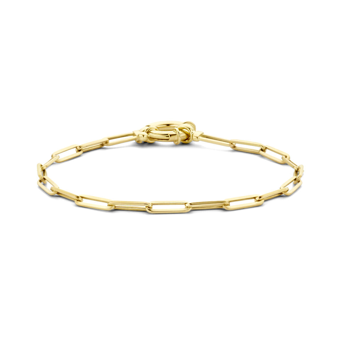 Bracelet en or jaune 14K avec maillons en forme de papier et fermoir à ressort.