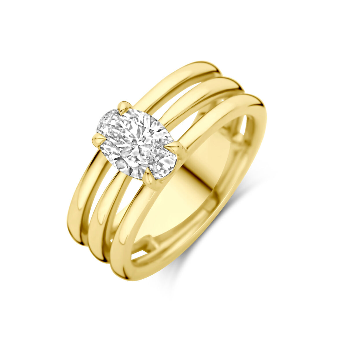 Bague en or jaune 14 carats avec un diamant lab grown ovale de 1,00 ct.