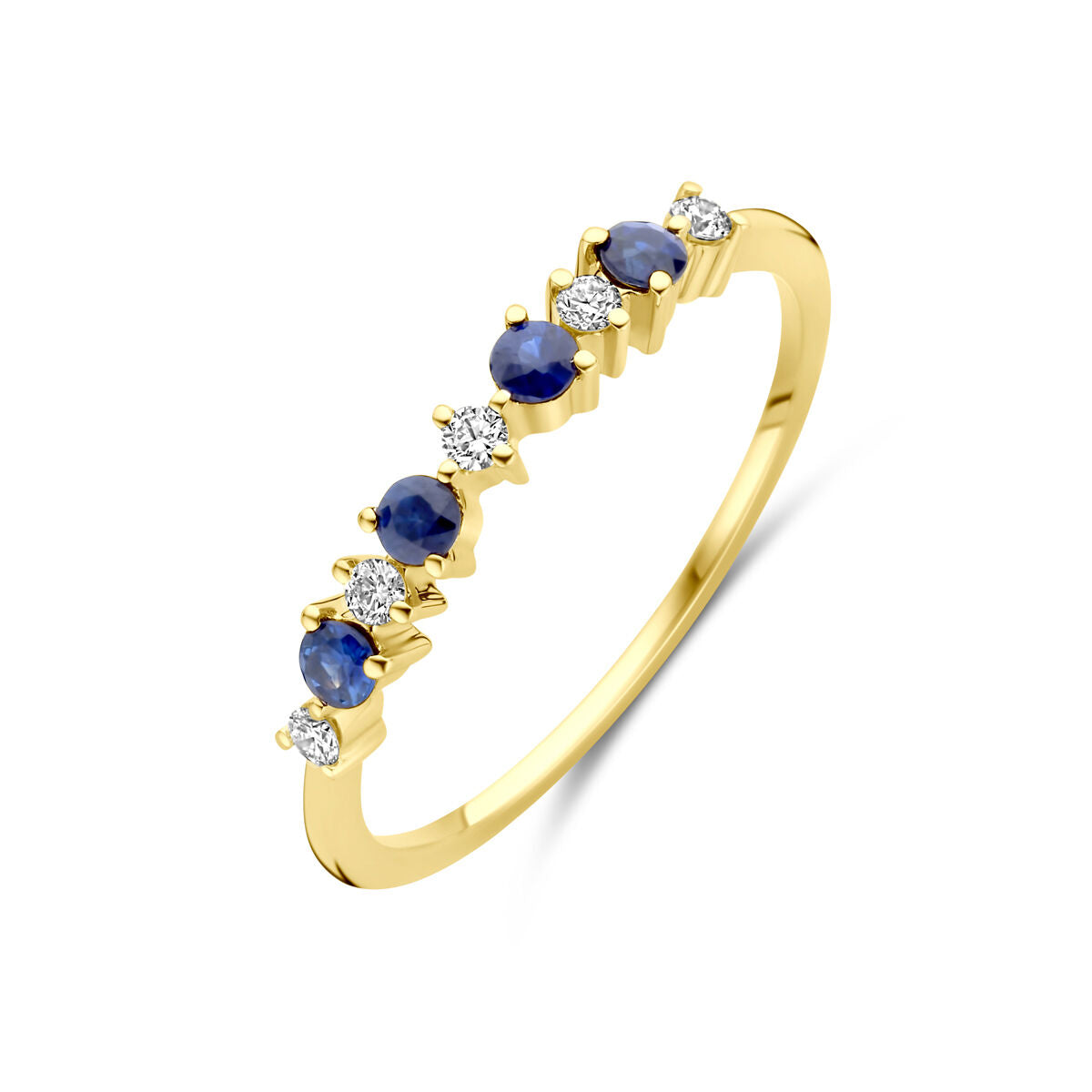 Bague en or jaune 14K ornée de saphirs bleus et de diamants de 0,08 ct.
