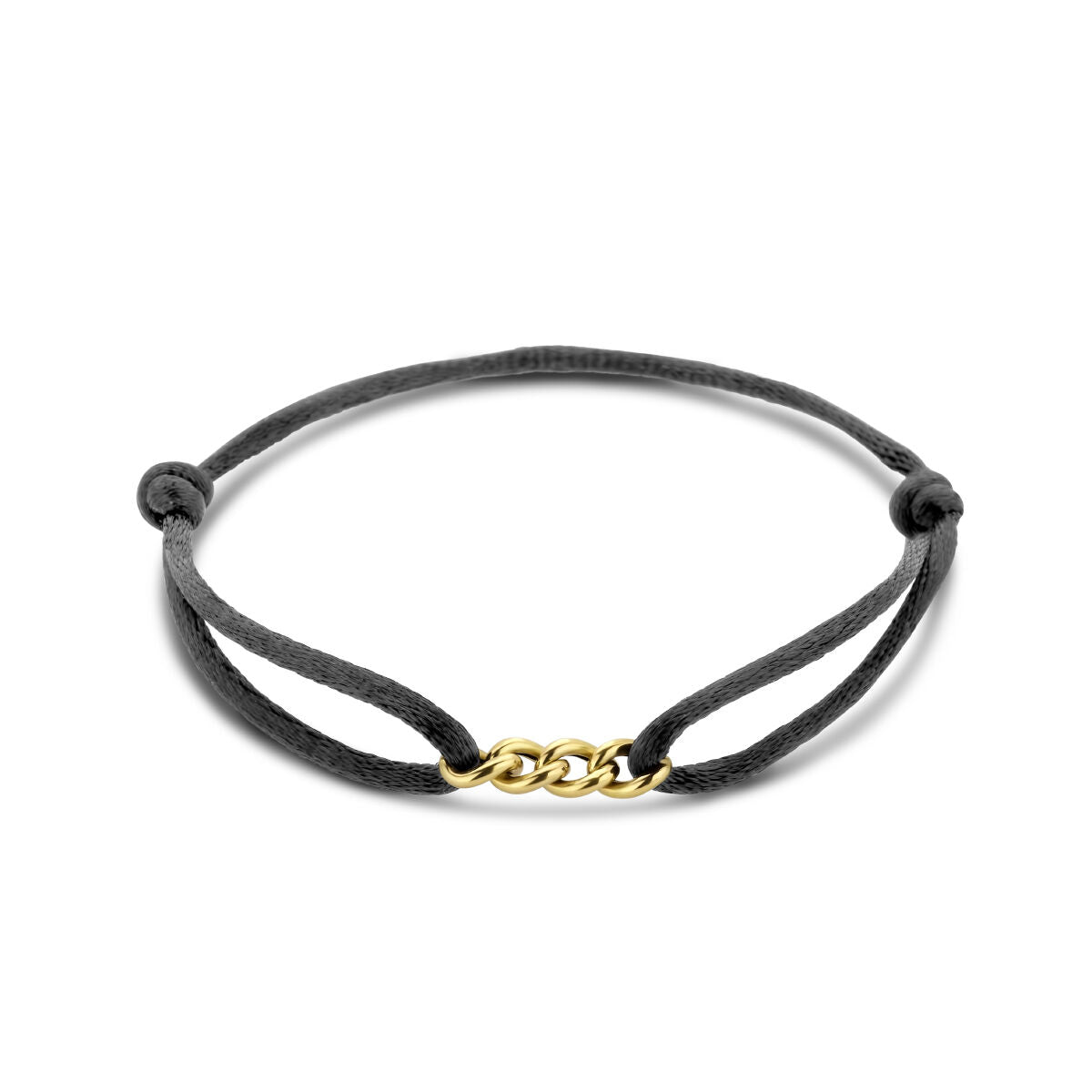 Bracelet en satin noir de 13 à 26 cm avec chaîne en or 14K et éléments en caoutchouc/nylon/cuir.
