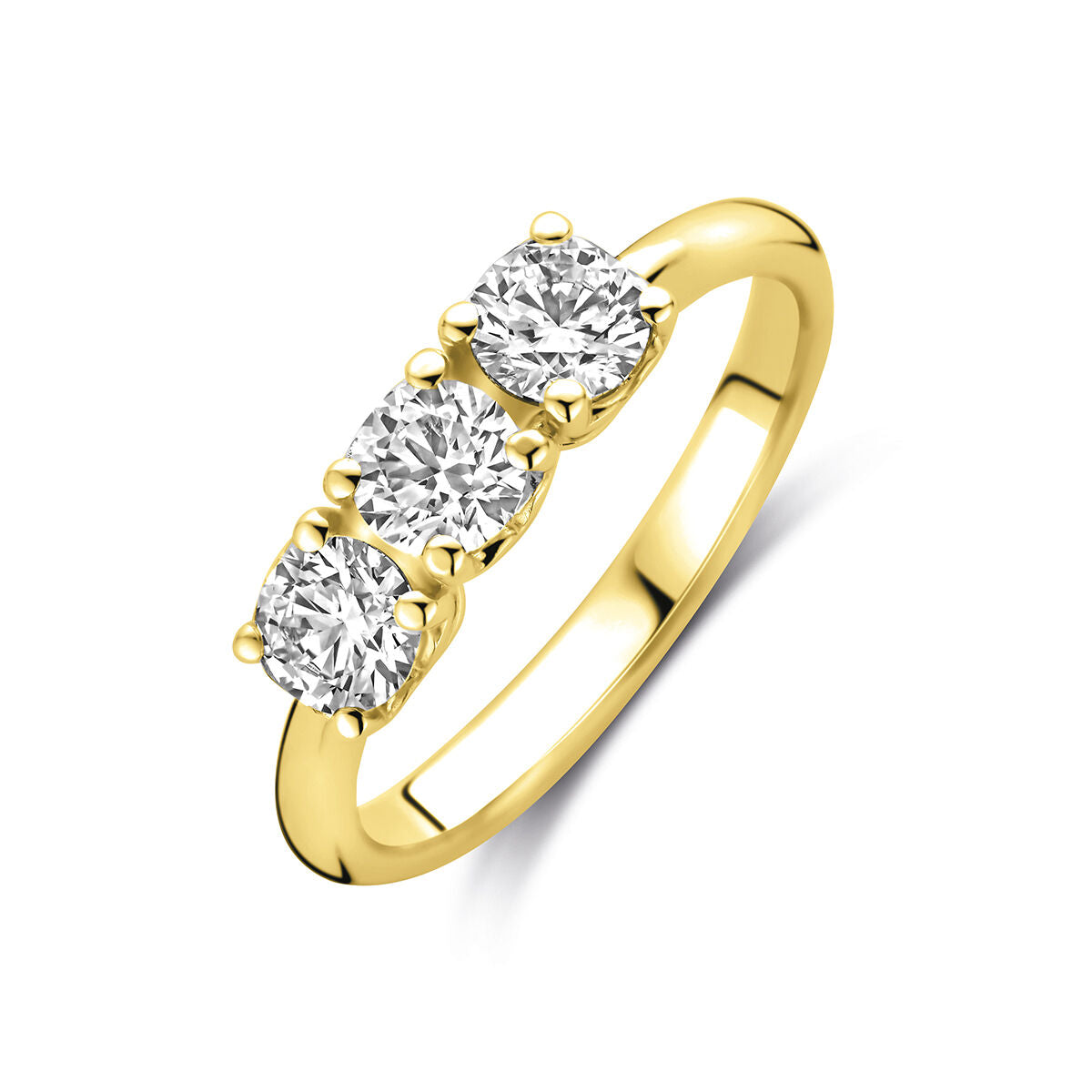Bague en or jaune 14 carats avec trois diamants ronds de 0,90 ct.