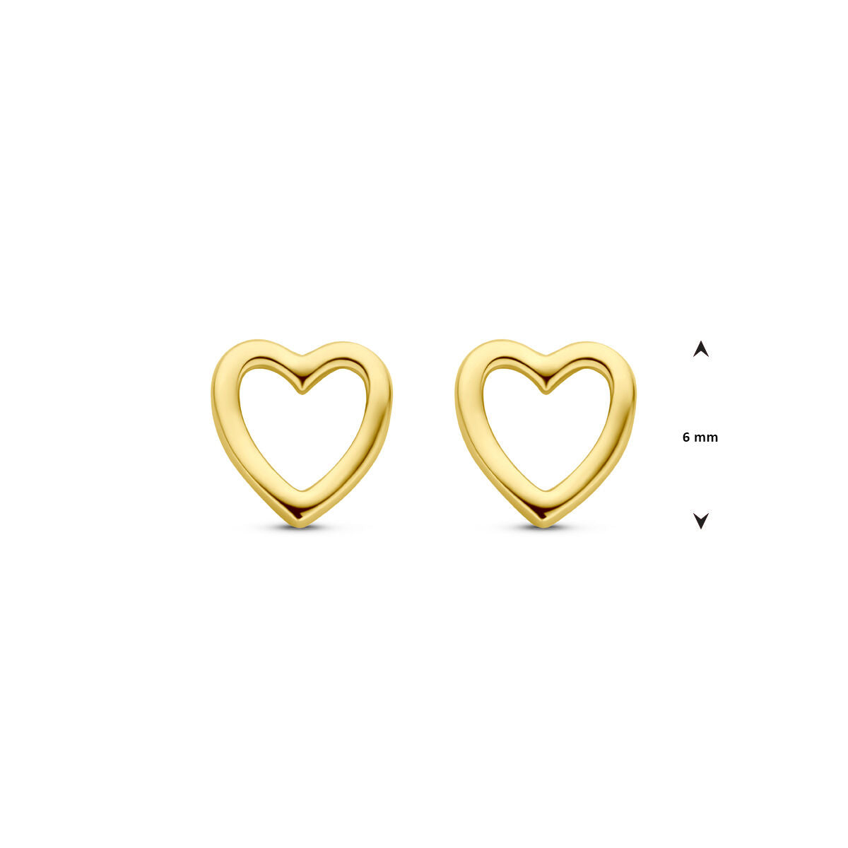 puces d'oreilles cœur 6 mm or jaune 14K