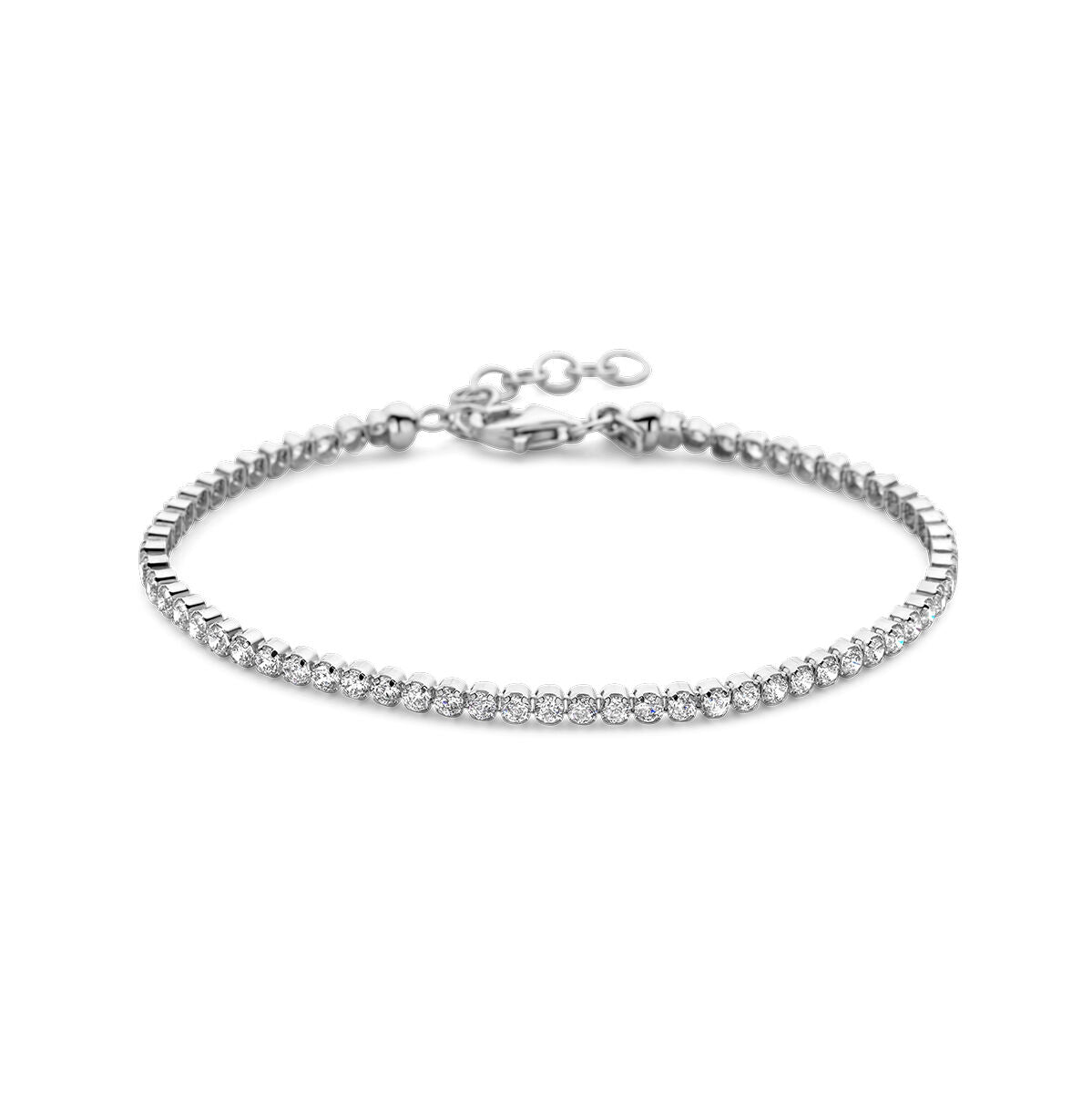 Bracelet en argent rhodié avec zircons de 2,5 mm, longueur de 16 + 3 cm.