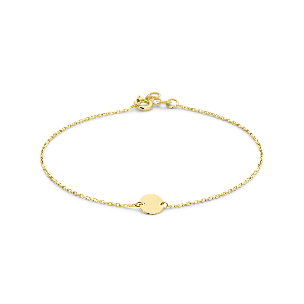 Bracelet en or jaune 14K avec un cercle central, longueur de 18,5 cm.
