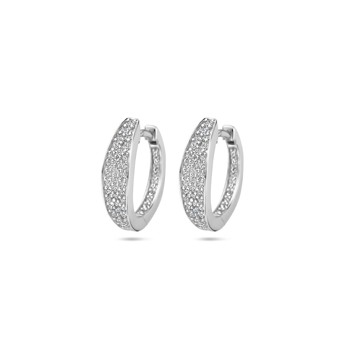 Boucles d'oreilles en argent rhodié avec zircons, forme légèrement incurvée, 16 mm.