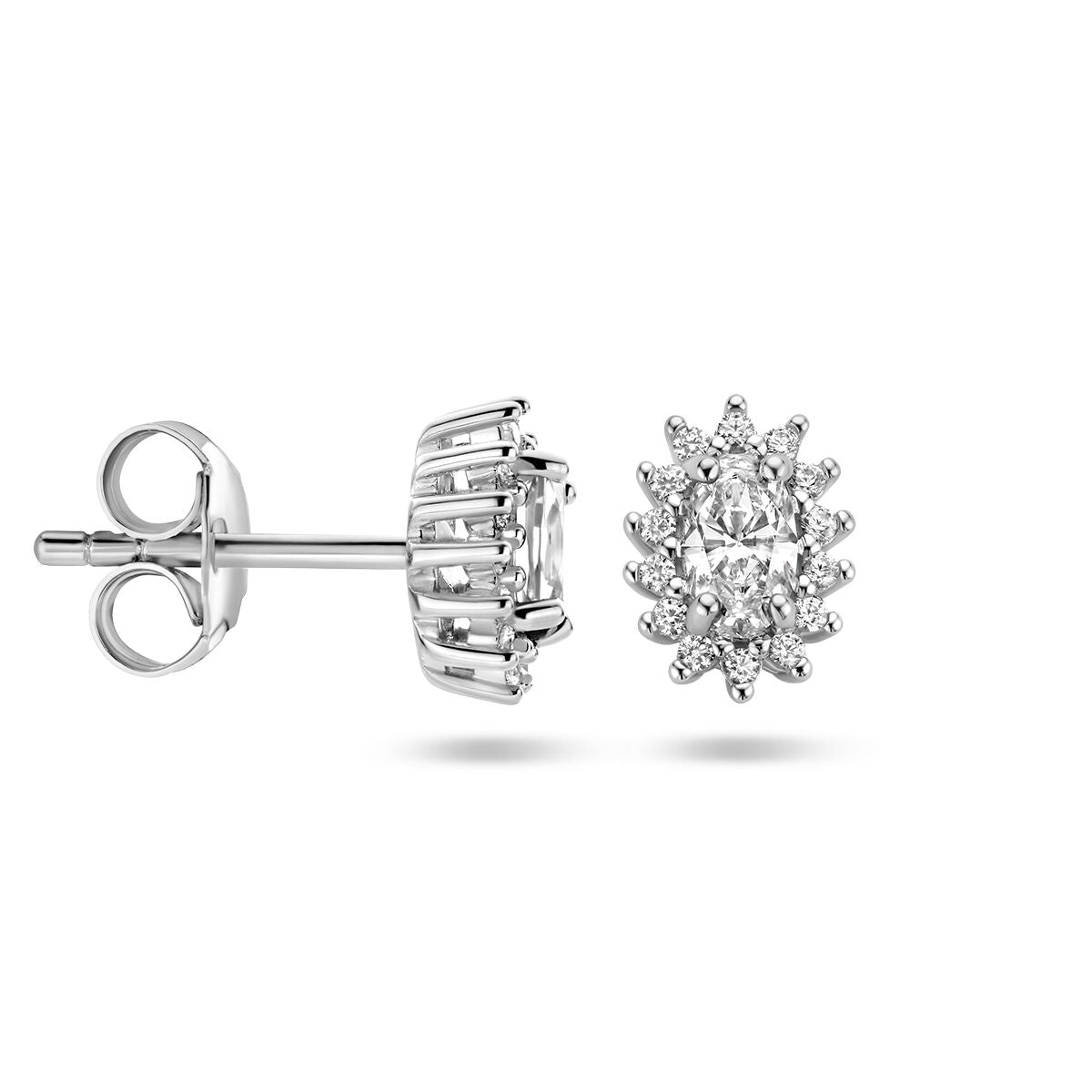 puces d'oreilles zircone halo argent rhodié