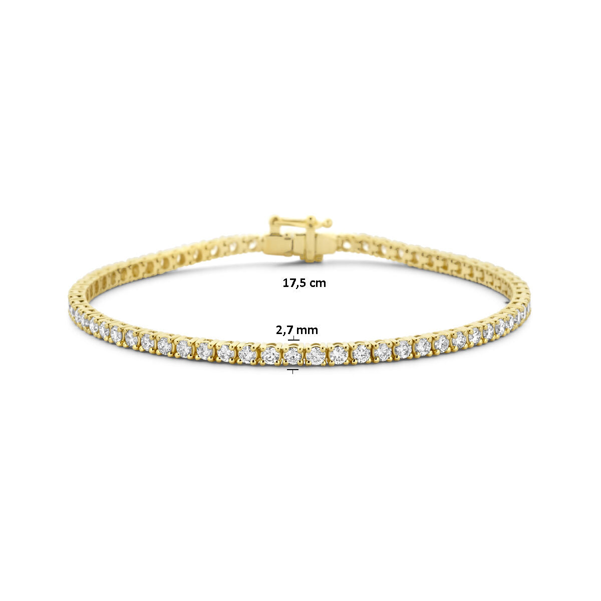 bracelet de tennis diamant lab grown 3.00ct g si 2,7 mm 17,5 cm or jaune 14K