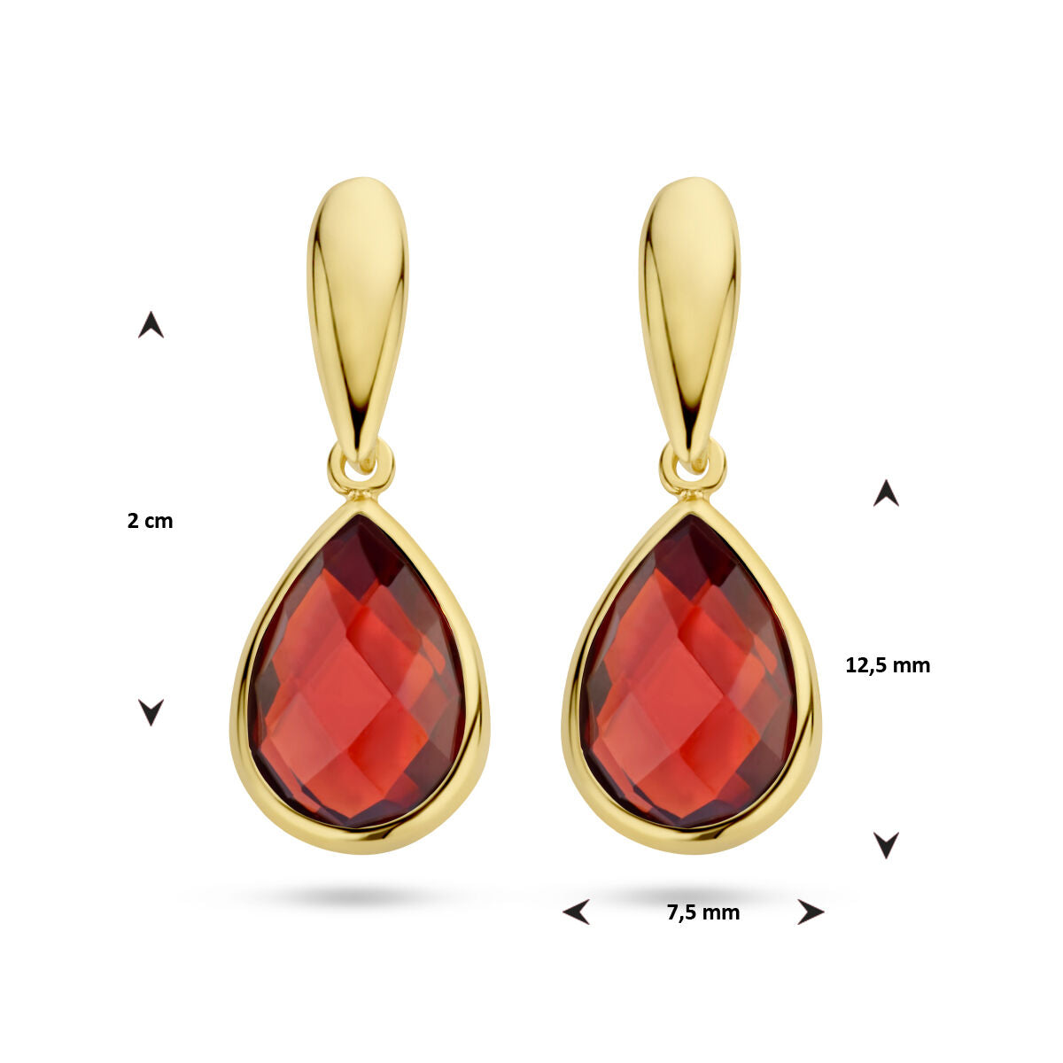 boucles d'oreilles grenat or jaune 14K