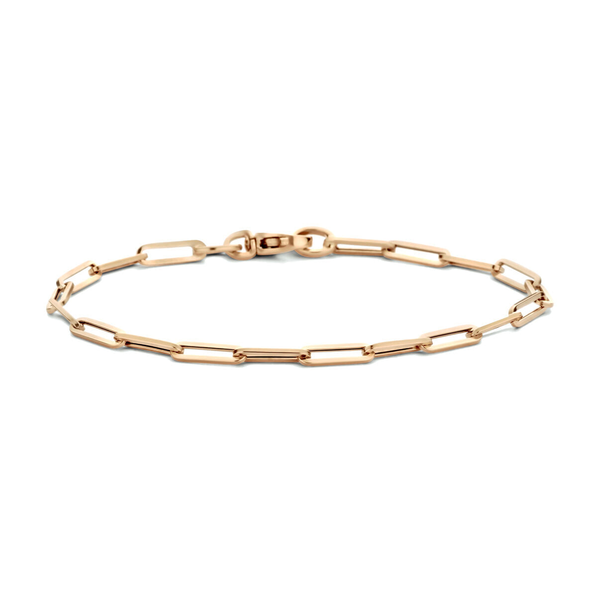 Bracelet en or rose 14K avec maillons en forme de papier, design carré.