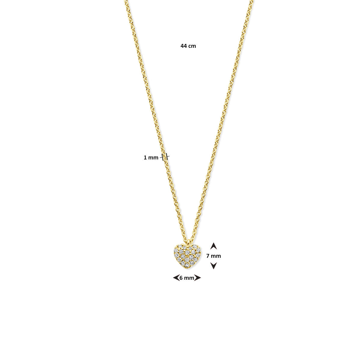 collier cœur diamant 0.09ct h si 44 cm or jaune 14K