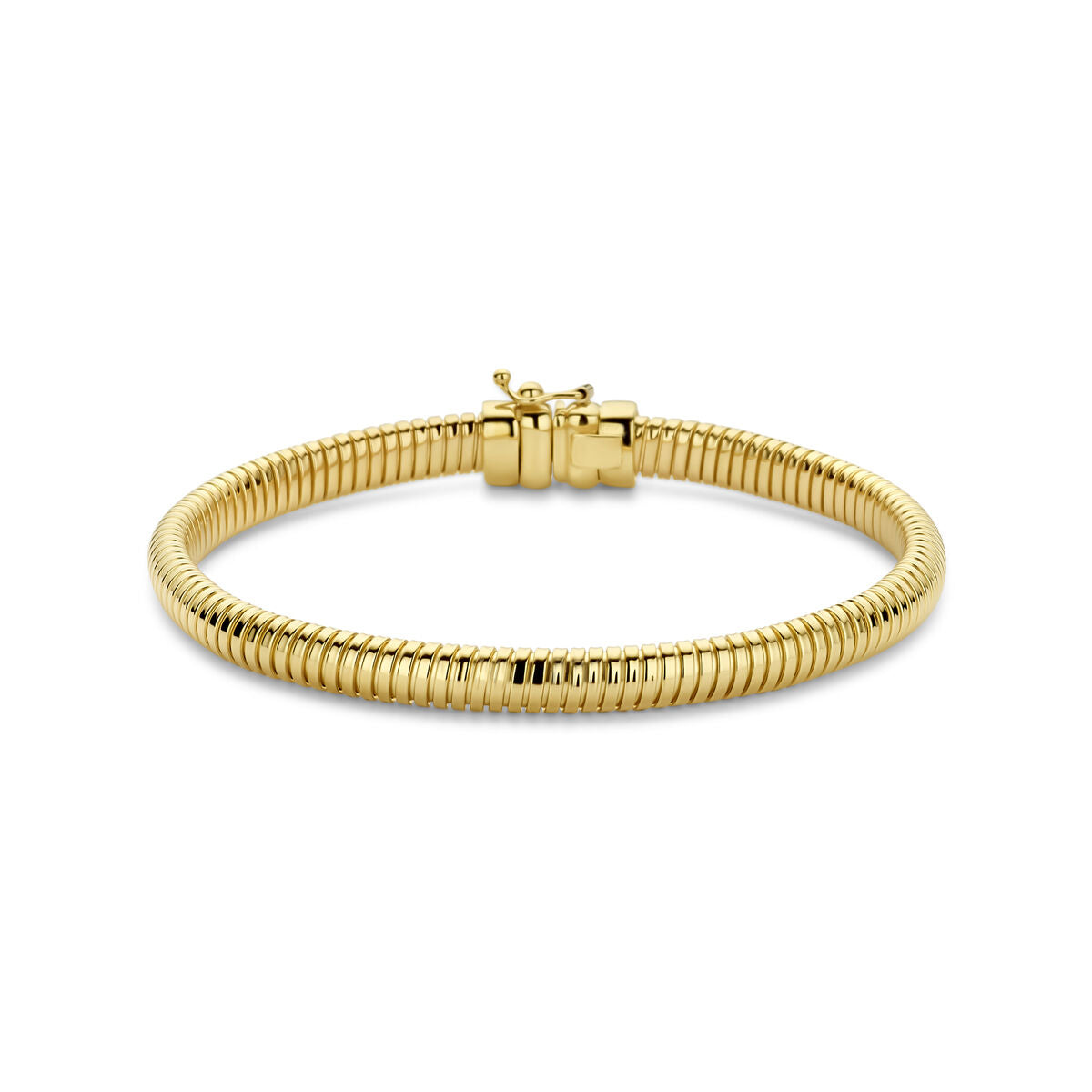 Bracelet en or jaune 14K, de 5,5 mm de large et 18,5 cm de long, au design flexible.