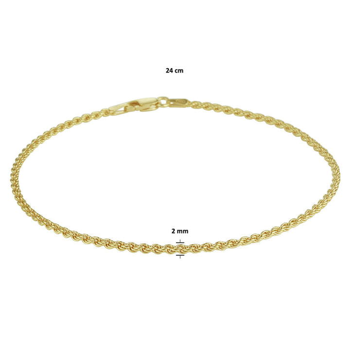 enkelbandje koord 2 mm 24 cm 3 micron zilver verguld (geel)