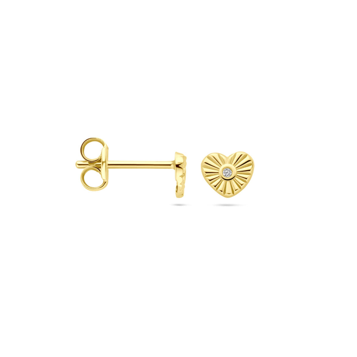 puces d'oreilles cœur zircone 4,5 mm or jaune 14K