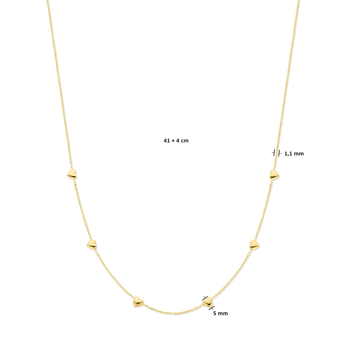 collier cœurs 41 + 4 cm 3 microns argent plaqué or (jaune)