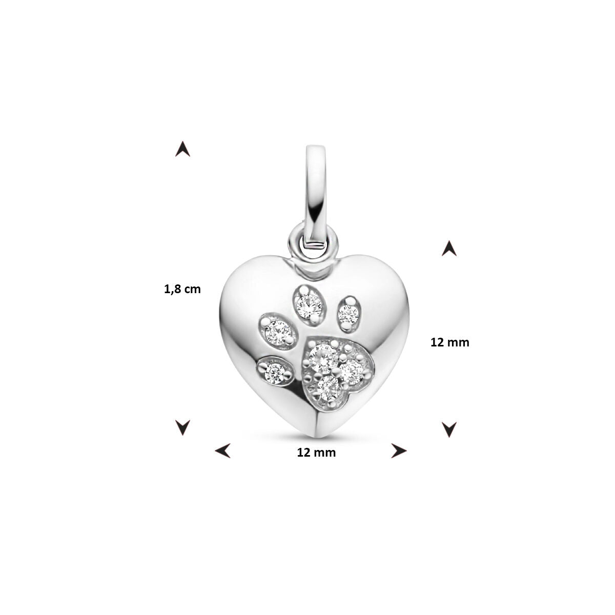 pendentif cœur et patte de chien zircone argent rhodié