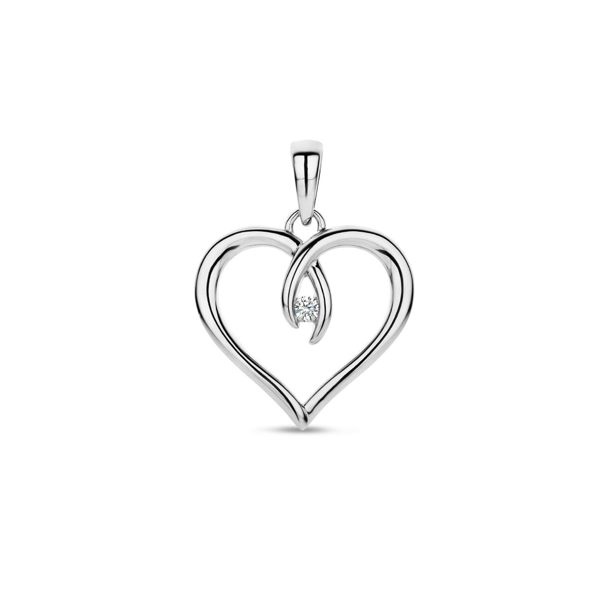pendentif en forme de cœur en argent rhodié avec un zircon.