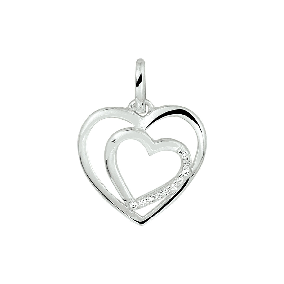 pendentif en forme de cœur en argent rhodié avec zirconia.