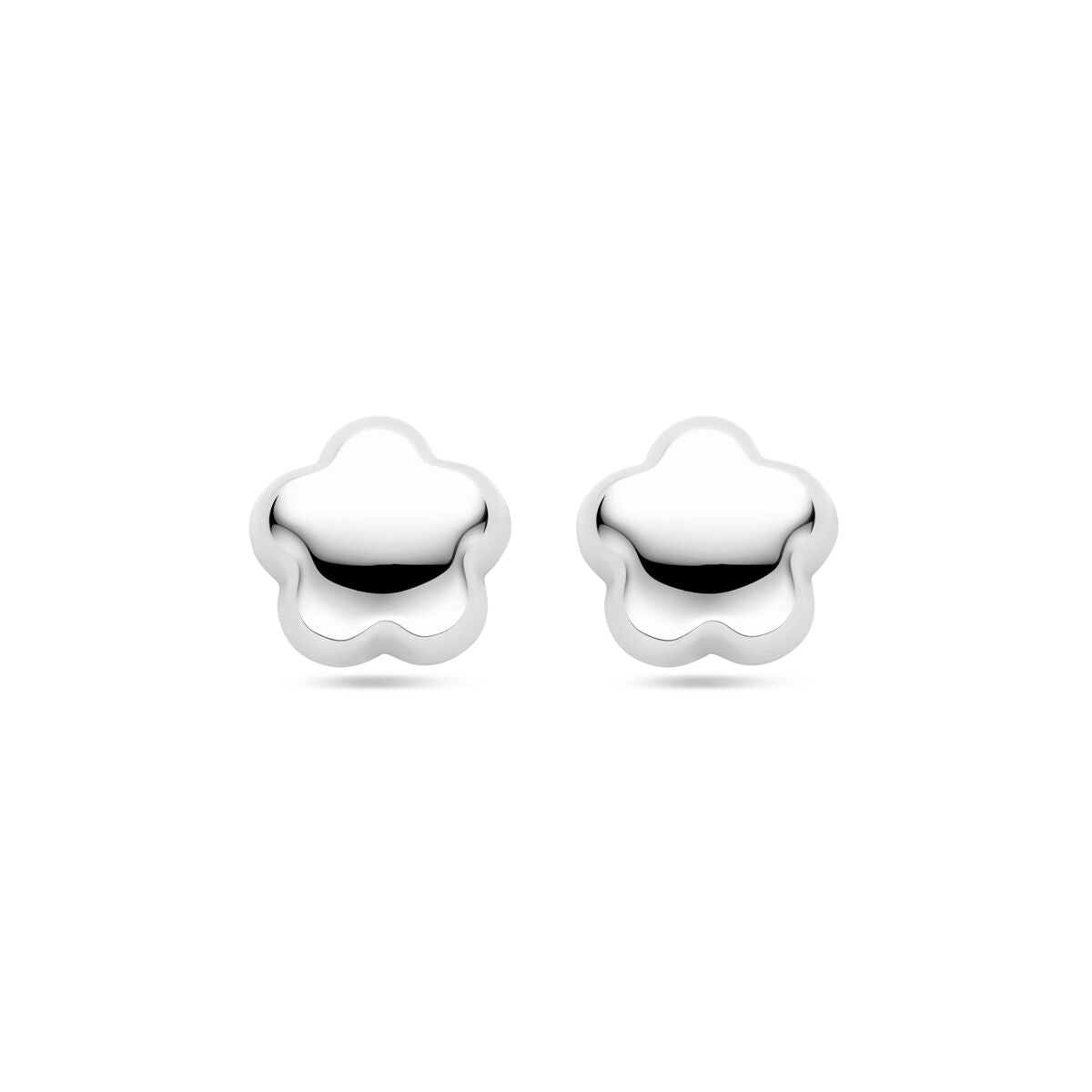 Boucles d'oreilles en argent rhodié en forme de fleur de 15 mm.