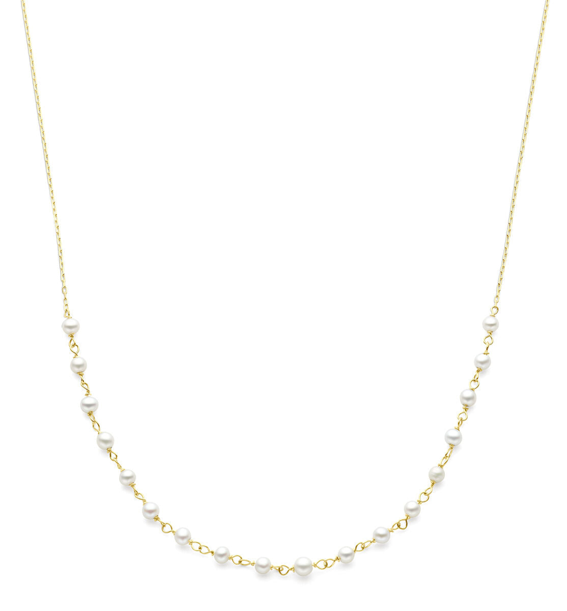 Collier en or 14K avec perles blanches, délicat et raffiné.