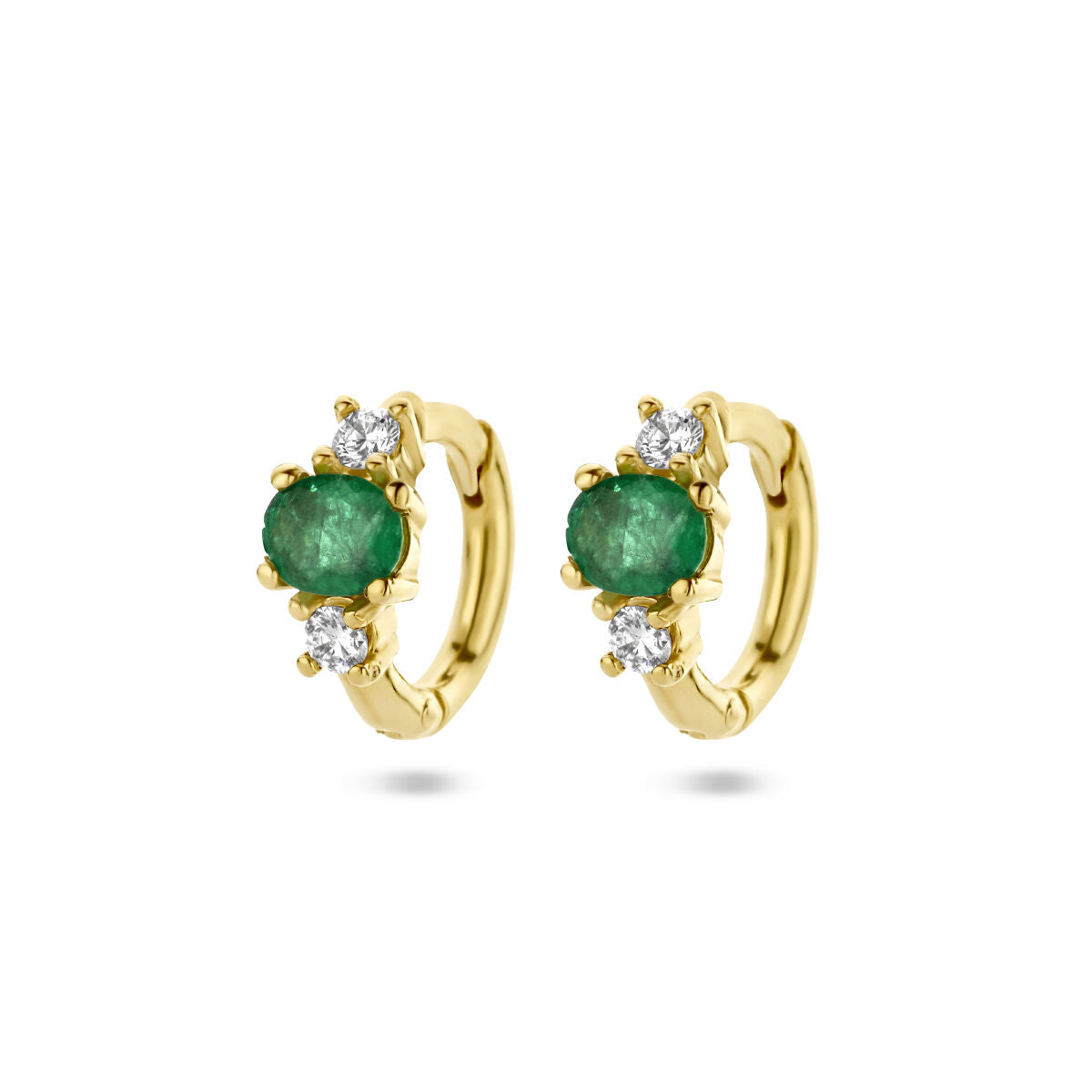 Boucles d'oreilles en or jaune 14K avec émeraudes et diamants de 0,10 ct (2x0,05 ct).
