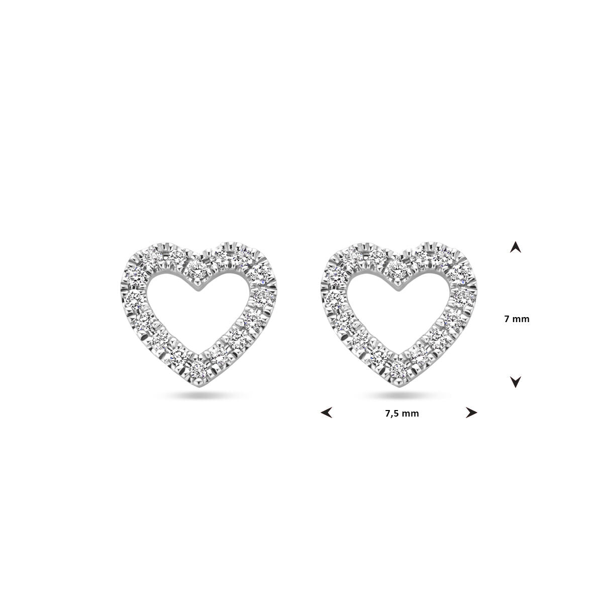 puces d'oreilles cœur diamant 0.11ct (2x 0.055ct) h si 7 mm or blanc 14K