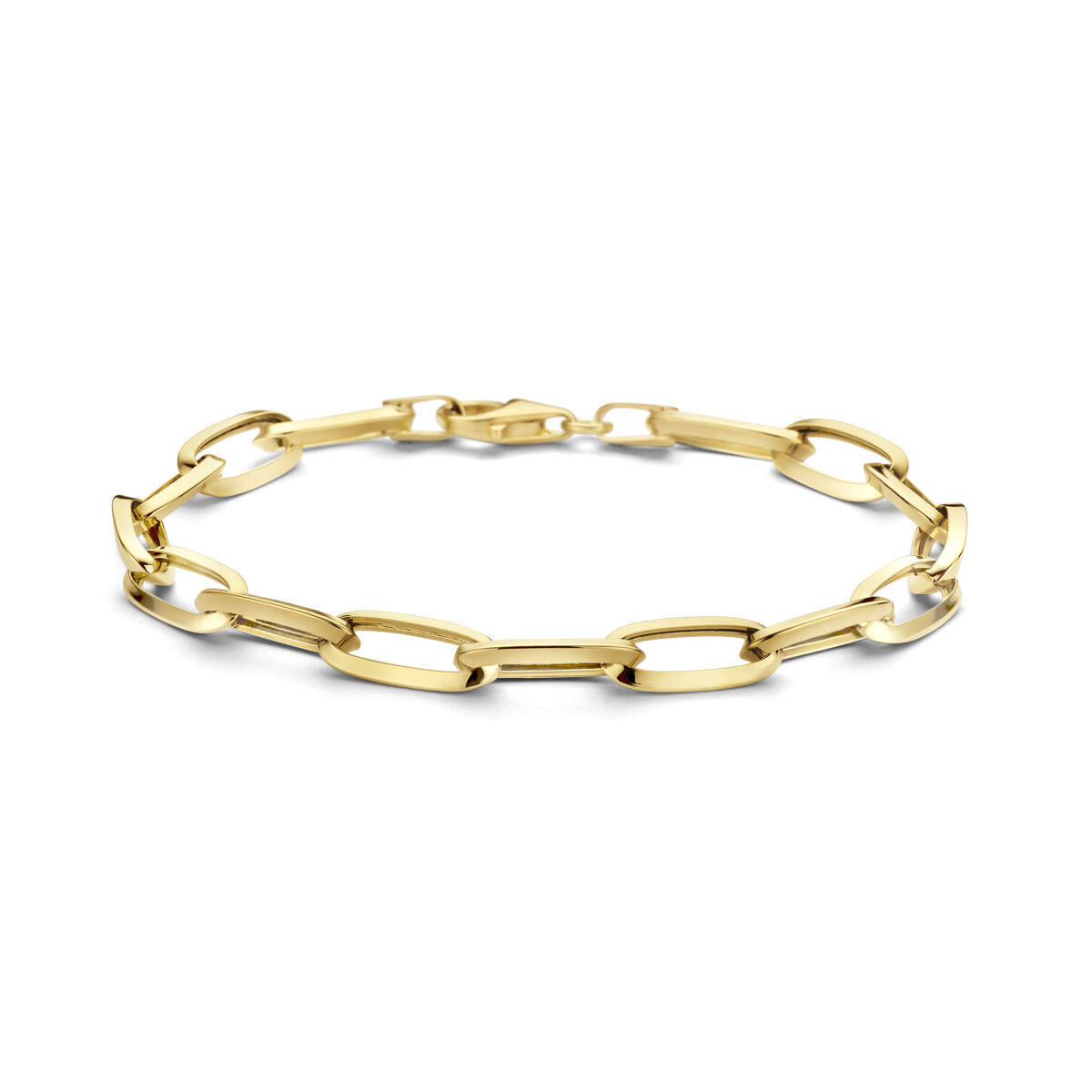 Bracelet en or 14K avec maillons en forme de paperclip et tubes pointus.