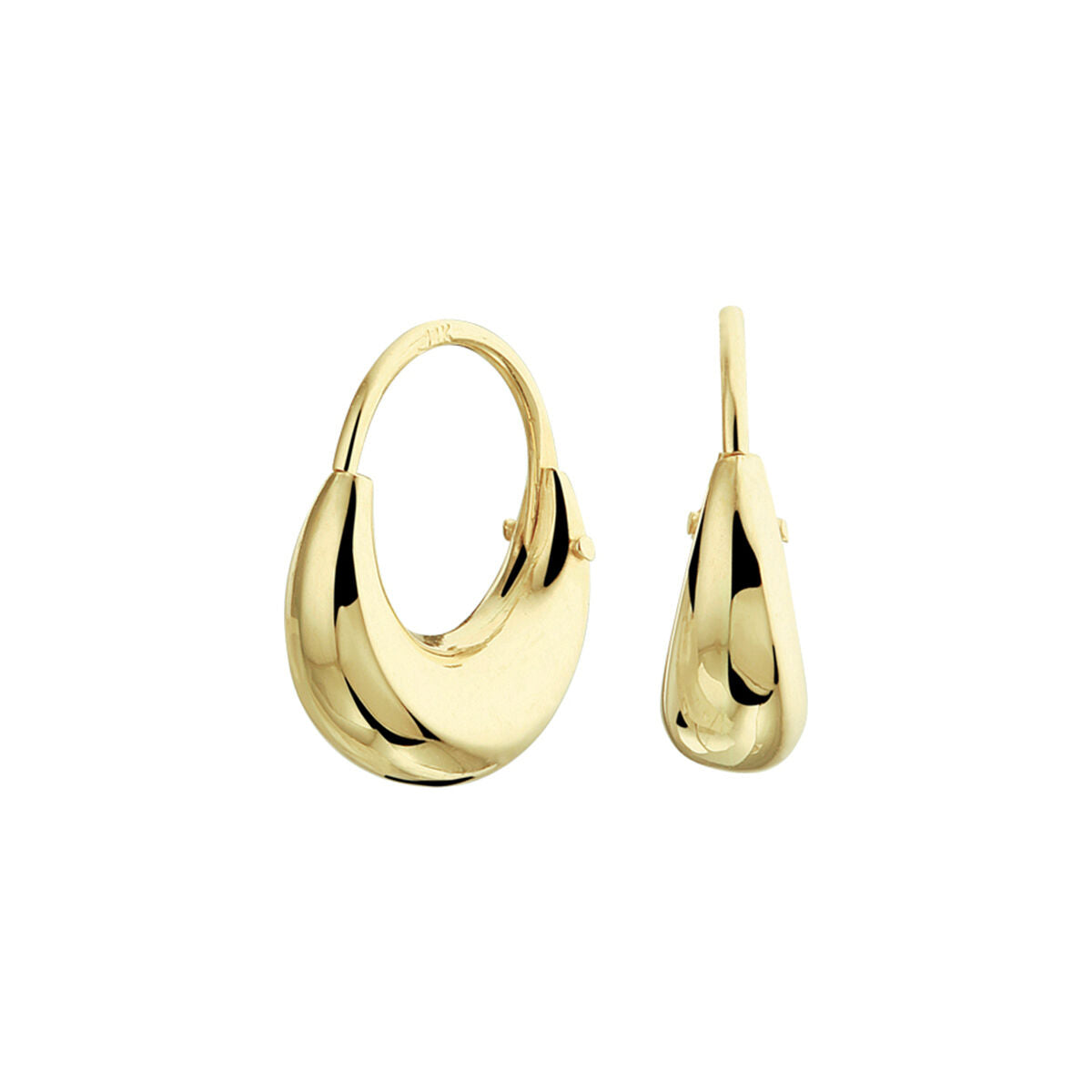 Boucles d'oreilles en or jaune 14K, de forme arrondie et lisse, avec un design moderne.