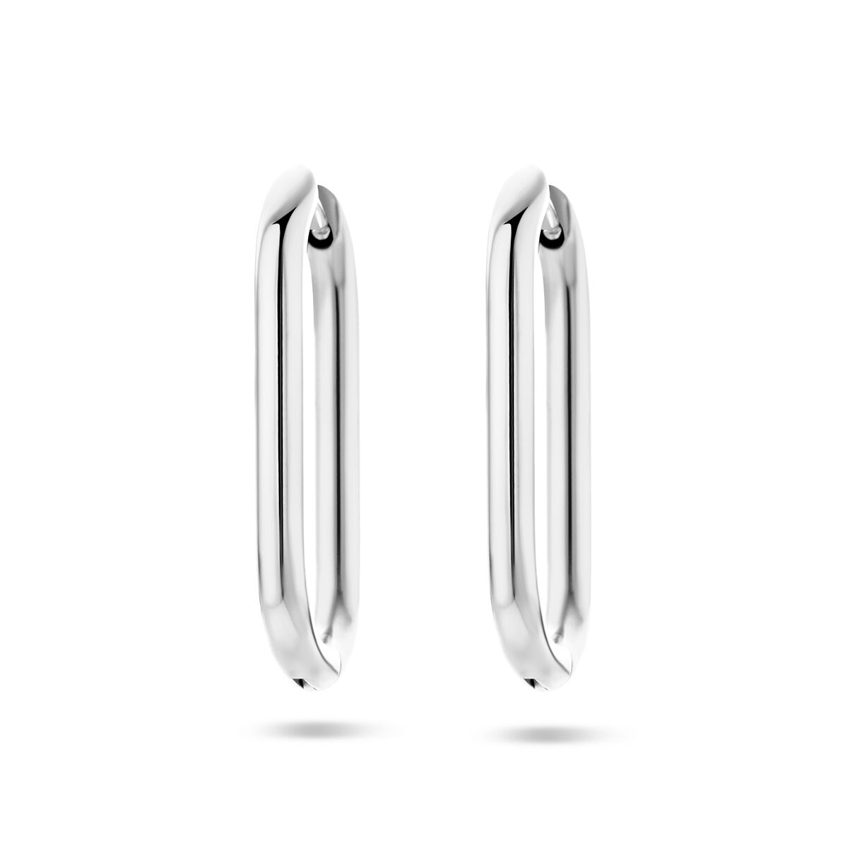 Boucles d'oreilles en acier inoxydable en forme de trombone, finition brillante.