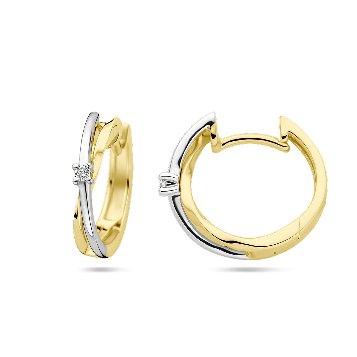 créoles diamant 0.03ct (2x 0.015ct) h si or bicolore jaune/blanc 14K