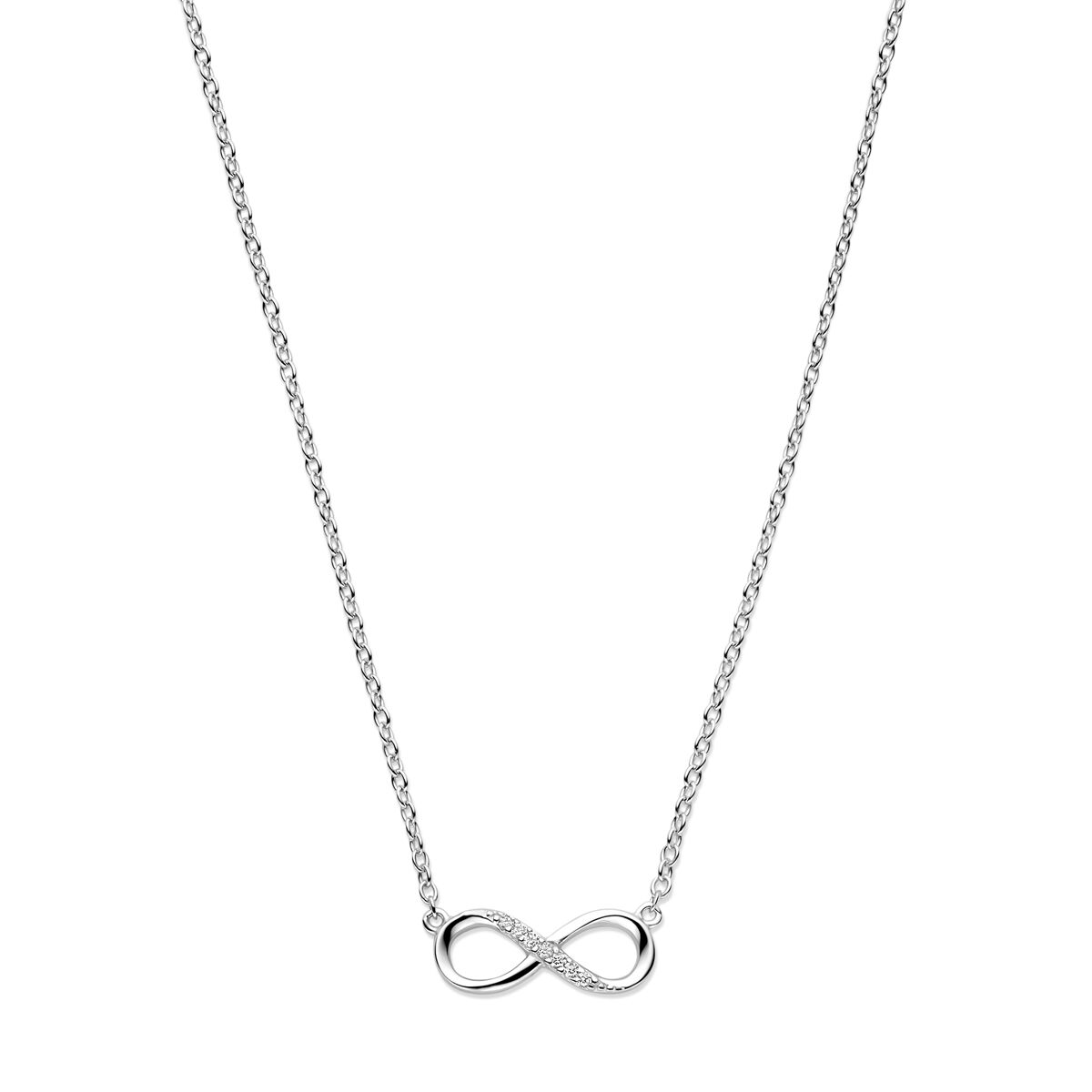 Collier en argent rhodié avec un pendentif infini orné de zirconia.