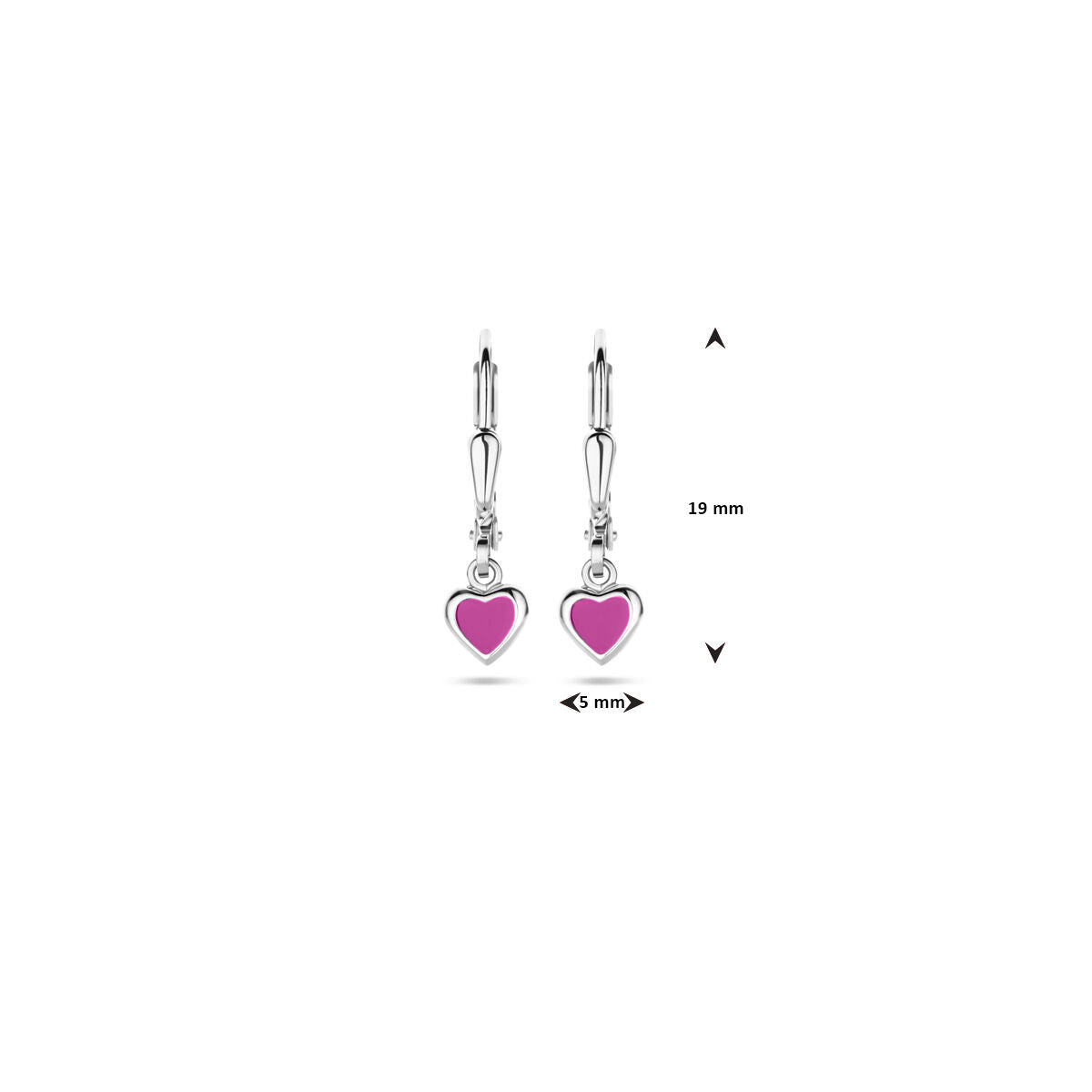 boucles d'oreilles cœur émail rose brisur crochet 19 mm argent rhodié