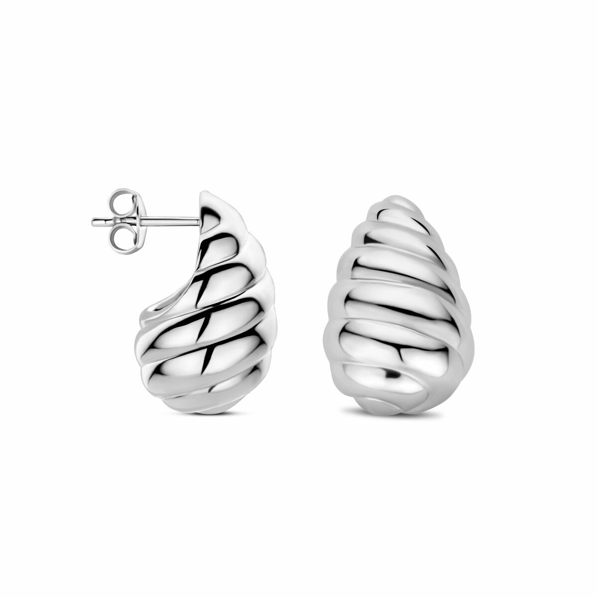 puces d'oreilles goutte torsadée 20 mm argent rhodié