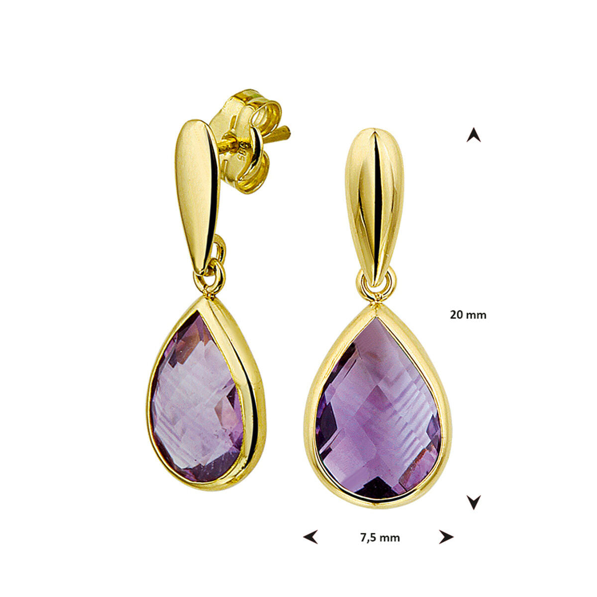boucles d'oreilles améthyste or jaune 14K