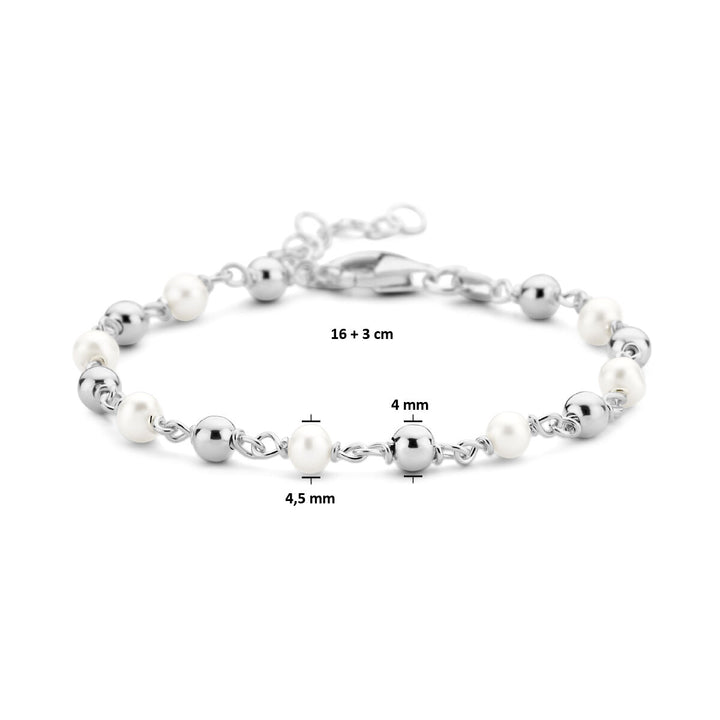 armband parel en bolletjes 16 + 3 cm zilver gerhodineerd