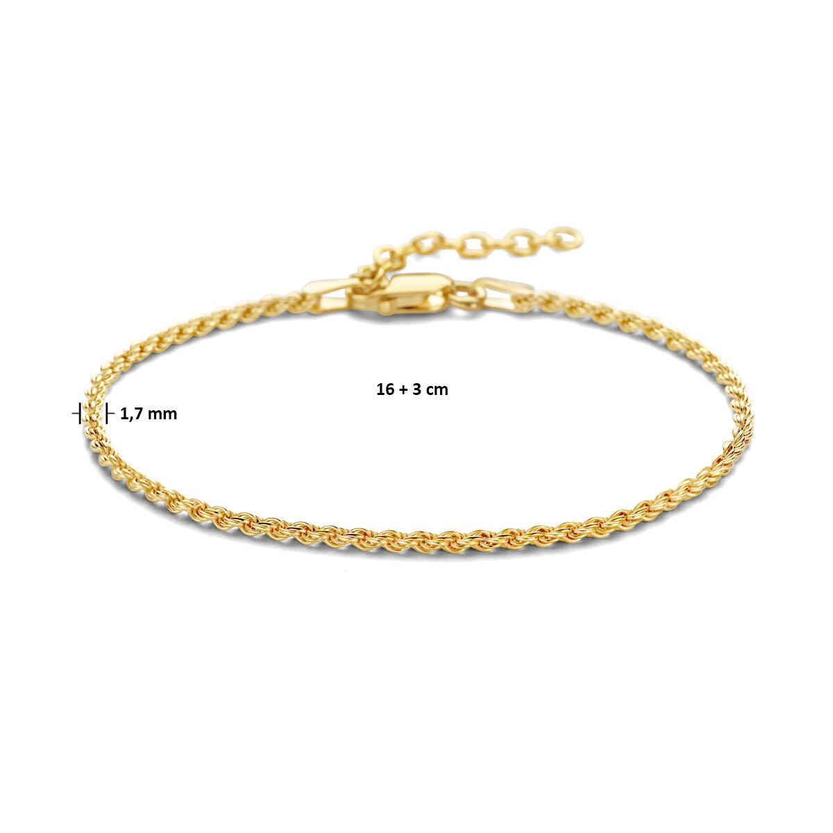 cordon 1,7 mm 3 microns argent plaqué or (jaune)