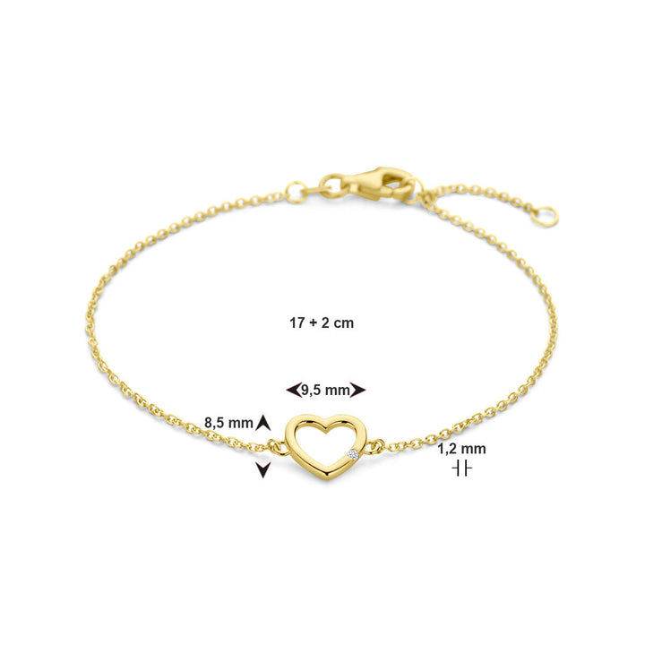 Gouden armband dames hart en diamant 14K