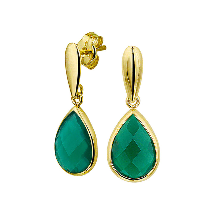 oorhangers groen agaat 14K geelgoud