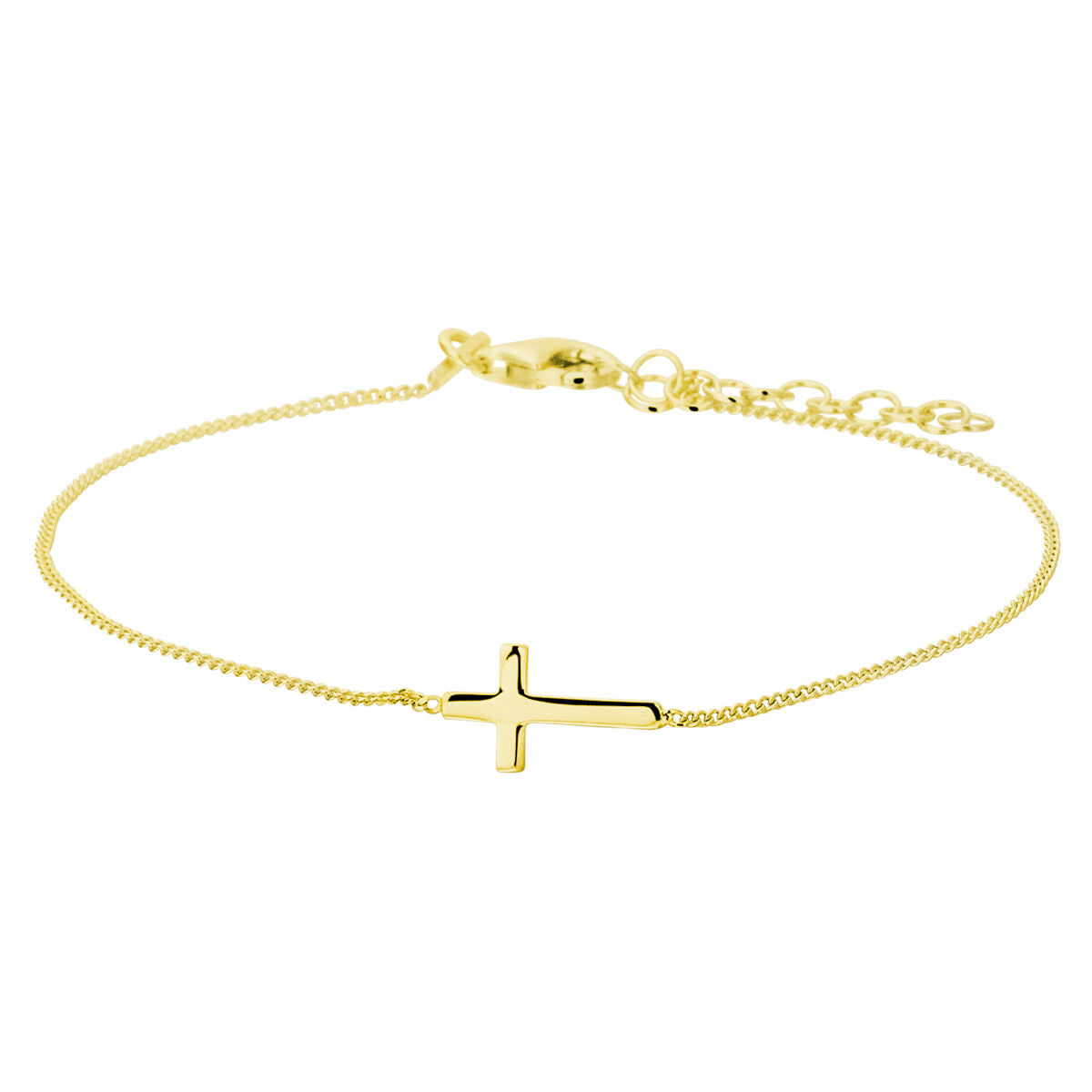 Bracelet en argent doré avec un pendentif en forme de croix, longueur de 17 à 20 cm.