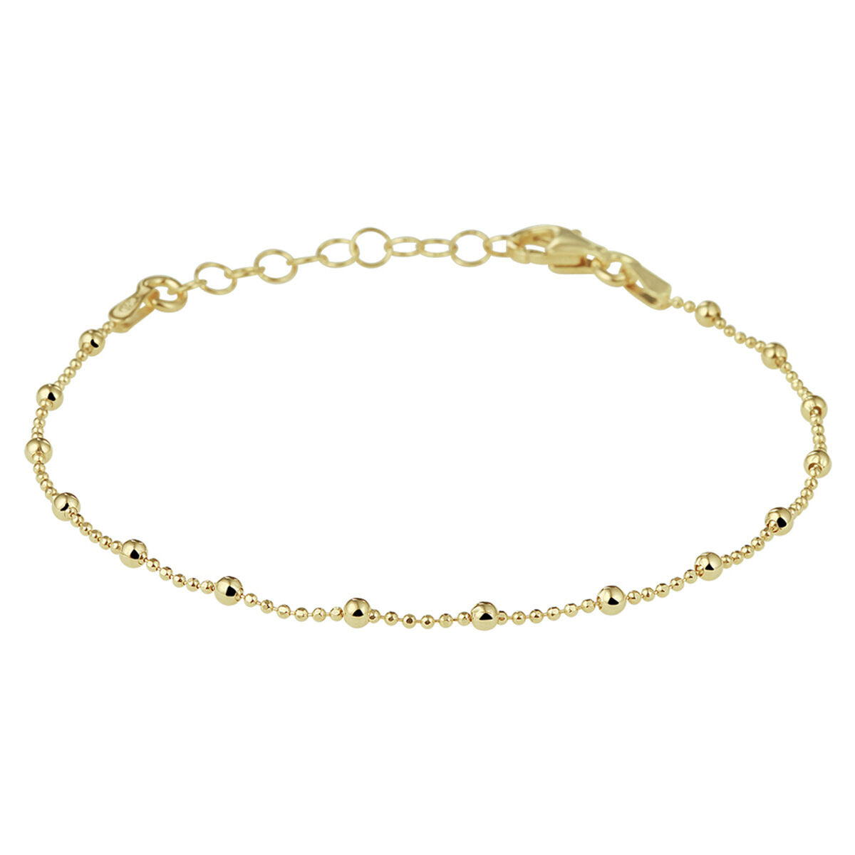 Bracelet en argent doré de 3 microns avec des billes de 2,0 mm, longueur de 16 + 3 cm.