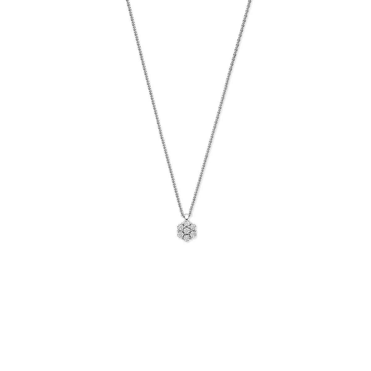 Collier en argent avec zirconia, ajustable de 41 à 45 cm, pendentif en forme de cube.
