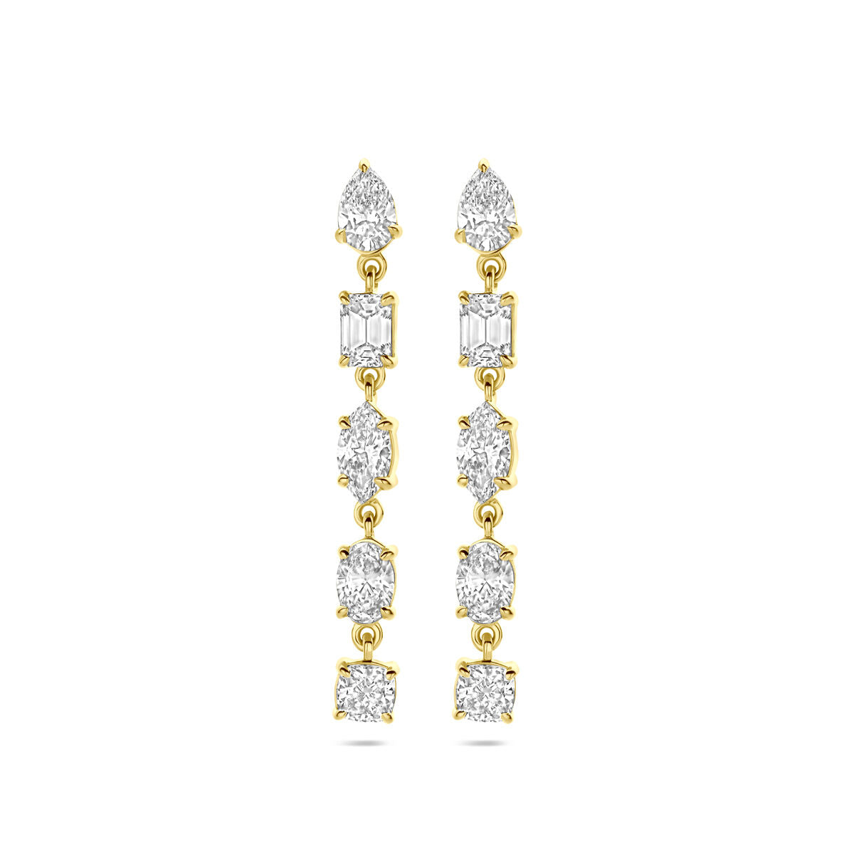 Boucles d'oreilles en or jaune 14K avec diamants lab-grown de 2,00 ct, longueur de 30 mm.