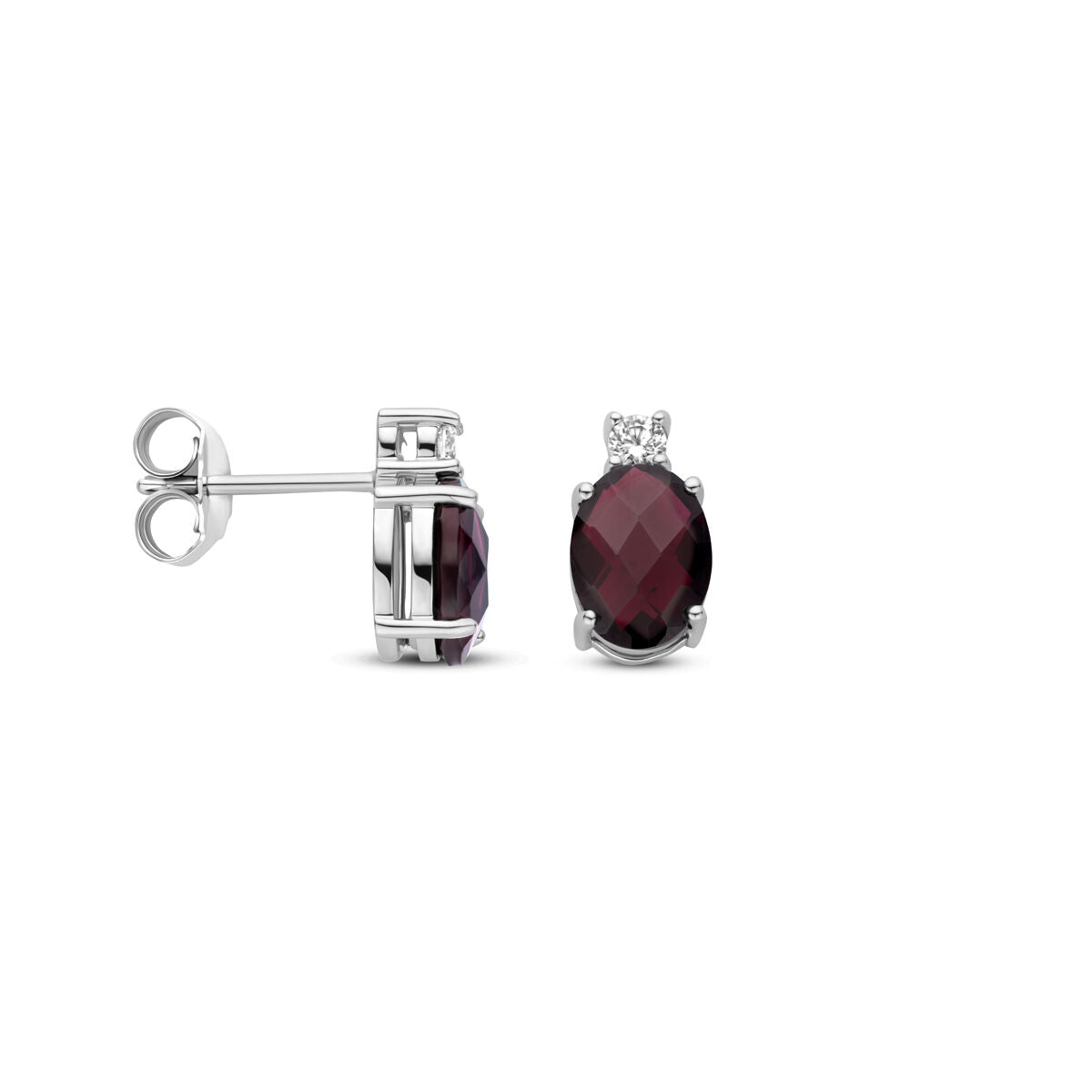 puces d'oreilles grenat et zircone 10,5 mm argent rhodié