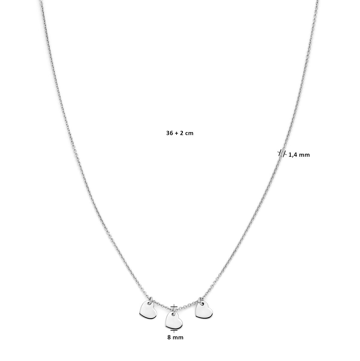 collier cœurs 36 + 2 cm argent rhodié