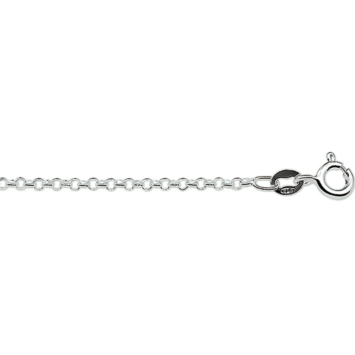 Een close-up van de Van der Kooij Collectie collier jasseron 2,0 mm zilver wit, met 2 mm brede schakels en een veerringsluiting, tegen een witte achtergrond.