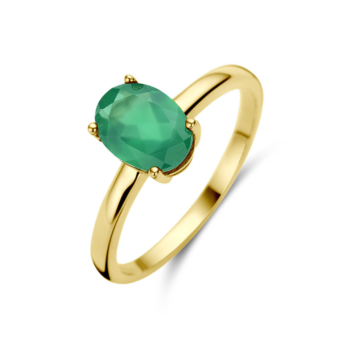 Bague en or jaune 14K avec une pierre d'agate verte ovale.