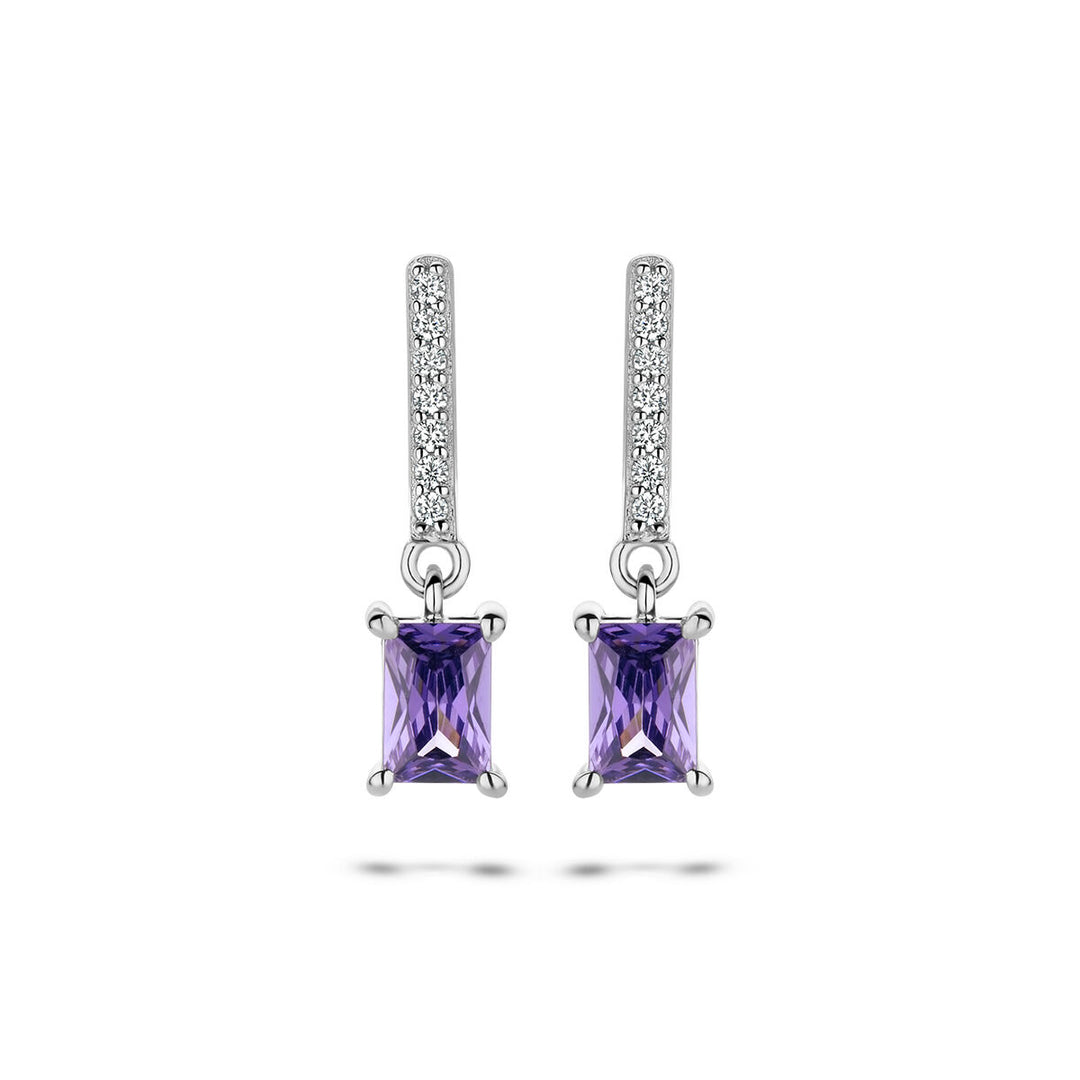 oorhangers amethistkleurig en wit zirkonia zilver gerhodineerd